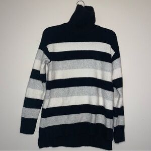 Talbots Petite White Black Grey Block Stripe Turtleneck M Womens Sweater